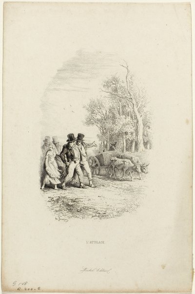 The Oxcart, Illustration from Fables by Lachambaudie by Charles Emile Jacque