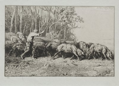 Herd of Pigs Leaving a Wood by Charles Emile Jacque