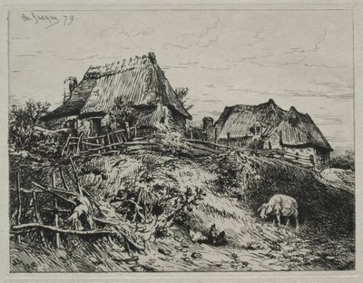 Two Cottages on a Bank by Charles Emile Jacque