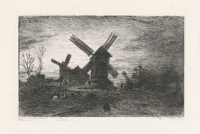 Two Windmills at Montmartre by Charles Emile Jacque