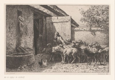 Woman Leading Sheep to the Stable by Charles Emile Jacque