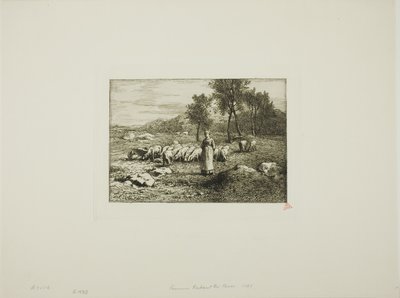 Woman Watching Over a Herd of Pigs by Charles Emile Jacque