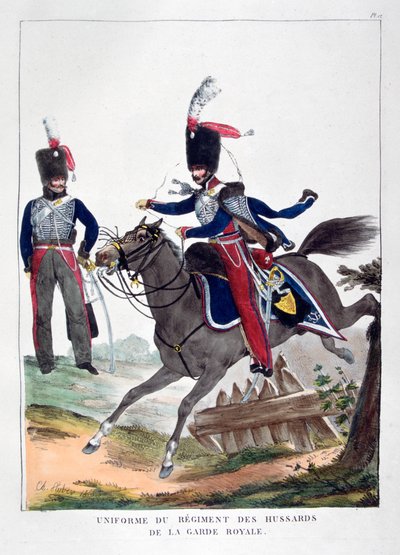 Uniforms of a regiment of hussars of the French royal guard by Charles Etienne Pierre Motte