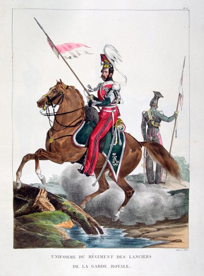 Uniforms of a regiment of lancers of the French royal guard, 1823 by Charles Etienne Pierre Motte