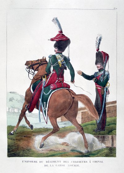 Uniforms of the Mounted Chasseur Regiment of the French Royal Guard, 1823 by Charles Etienne Pierre Motte