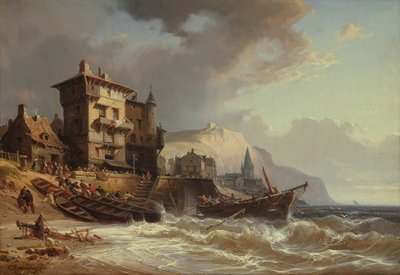 Hauling the Boats Ashore on the Coast of Brittany by Charles Euphrasie Kuwasseg