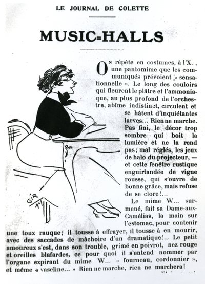Caricature of Colette from her essay on Music-Halls in Vrilles de la Vigne, published in La Vie Parisienne, Paris, 1908 by Charles Felix Gir