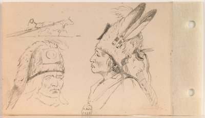 Studies of Palaneapape (Struck-by-Ree or Struck-by-Arikara) and a Dog Travois (leaf 21 verso) by Charles Ferdinand Wimar