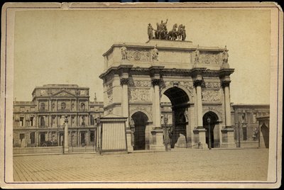 The Arc de Triomphe du Carrousel with the buildings in ruins of the Tuileries imperiales by Charles & Fontaine Pierre (1762 1853) Percier