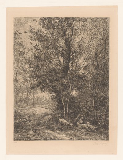 Forest with Resting Goat Herders by Charles Francois Daubigny