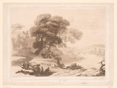 Landscape with Shepherds and Cattle by a River by Charles Francois Daubigny