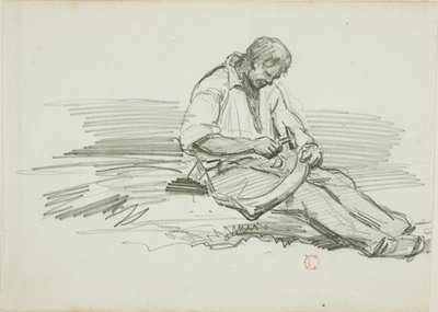 Man Mending Scythe by Charles Francois Daubigny