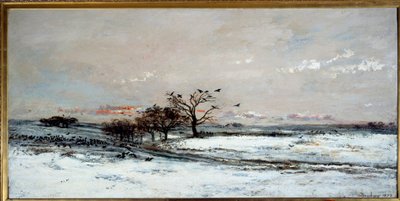 Snow Landscape in the Setting Sun by Charles Francois Daubigny