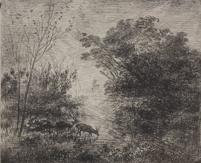 Stags by Charles Francois Daubigny