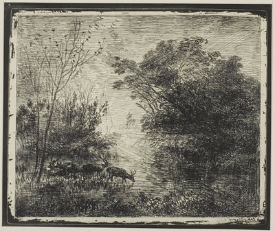 Stags by Charles Francois Daubigny