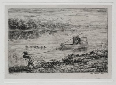 The Boat Trip: Cabin Boy Hauling the Tow-Rope or Hauling by Rope, 1861 by Charles Francois Daubigny