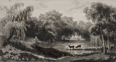 The Pool with Stags by Charles Francois Daubigny