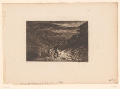 Two walkers with lantern (series title: Search for an Inn) by Charles Francois Daubigny