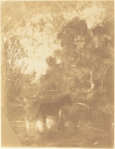 Two Horses at a Watering Place by Charles Francois Daubigny