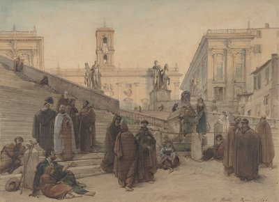 The Campidoglio seen from the Staircase of the Church of the Aracoeli, Rome, at Sunset, 1846 by Charles Francois Houel