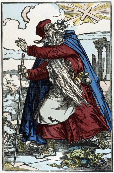 The Wandering Jew Frightened by the Catholic Cross - engraving from the drawing of Pinot by Charles Francois Pinot