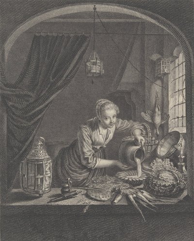 Milkmaid after the painting of G. Dou in the Cabinet of Mr. Poullain by Charles François Adrien Macret