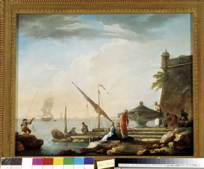 Mediterranean port at the fountain by Charles François Grenier de Lacroix