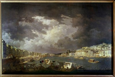 Borders of the Saone in Lyon. On the left trading activities. Painting by Charles Francois Nivard (1739-1821) 1804 by Charles François Nivard