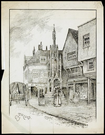 A View from the North-West of the Butter Cross, High Street, Winchester, Hampshire by Charles George Harper