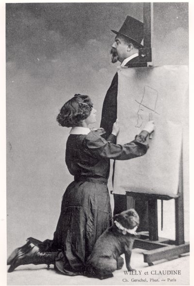 Postcard depicting Colette and her husband Willy by Charles Gerschel