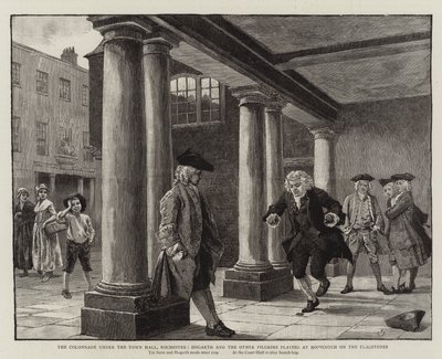 The Colonnade under the Town Hall, Rochester, Hogarth and the Other Pilgrims Playing at Hopscotch on the Flagstones by Charles Green