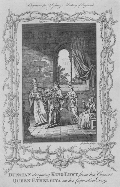 Dunstan dragging King Edwy from his Consort Queen Ethelgiva on his Coronation Day, 1773 by Charles Grignion