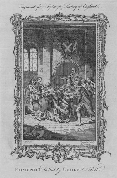 Edmund I Stabbed by Leolf the Robber by Charles Grignion