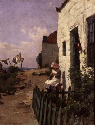 At the Cottage Door by Charles Haigh Wood
