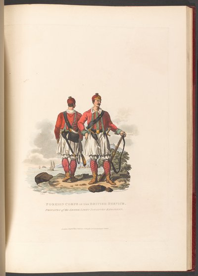 Foreign Corps in the British Service. Privates of the Greek Light Infantry Regiment by Charles Hamilton (after) Smith