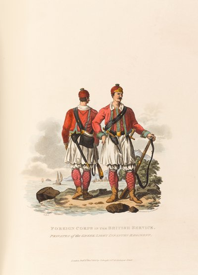 Foreign Corps in the British Service. Privates of the Greek Light Infantry Regiment by Charles Hamilton (after) Smith