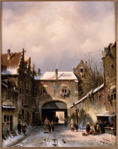 A Village Street Scene in Winter, 1893 by Charles Henri Joseph Leickert