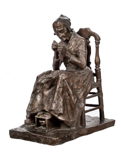 Old Woman Mending her Linen by Charles Henri Marie van Wijk