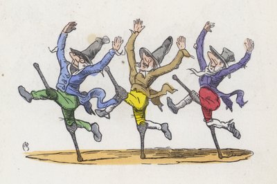 Three beggars running away after pretending to be disabled by Charles Henry (after) Bennett