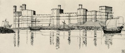 Exterior of Caernarvon Castle, North Wales by Charles Henry Bourne Quennell