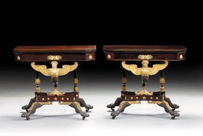 Two Classical Carved Card Tables by Charles Honore Lannuier