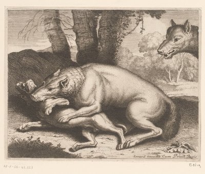 Dog Attacked by a Wolf by Charles II Errard (attributed to)