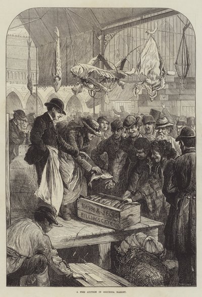 A Fish Auction in Columbia Market by Charles J. (after) Staniland