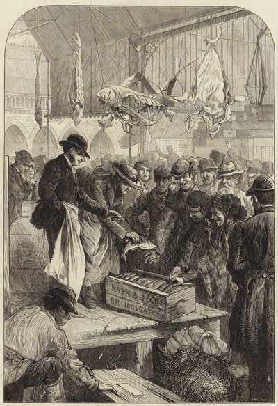 A fish auction in Columbia Market by Charles J. Staniland
