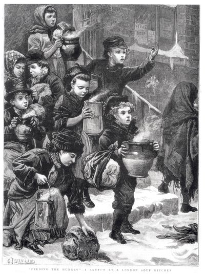 Feeding the Hungry, A London Soup Kitchen, 1880 by Charles J. Staniland