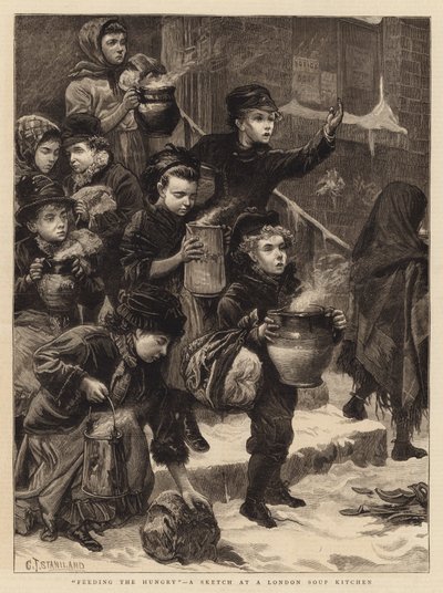 Feeding the Hungry, a Sketch at a London Soup Kitchen by Charles J. Staniland