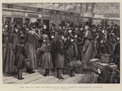 The End of the Holidays, Eton Boys leaving Paddington Station by Charles J. Staniland