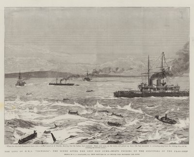The Loss of HMS Victoria, the Scene after the Ship had sunk, Boats picking up the Survivors of the Flag-Ship by Charles J. Staniland