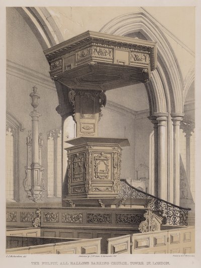 The pulpit, All Hallows Barking Church, Tower Street, London by Charles James Richardson