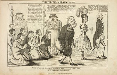 The Dorchester Unionists imploring mercy of their King, Cartoon on the subject of the Tolpuddle Martyrs by Charles Jameson Grant